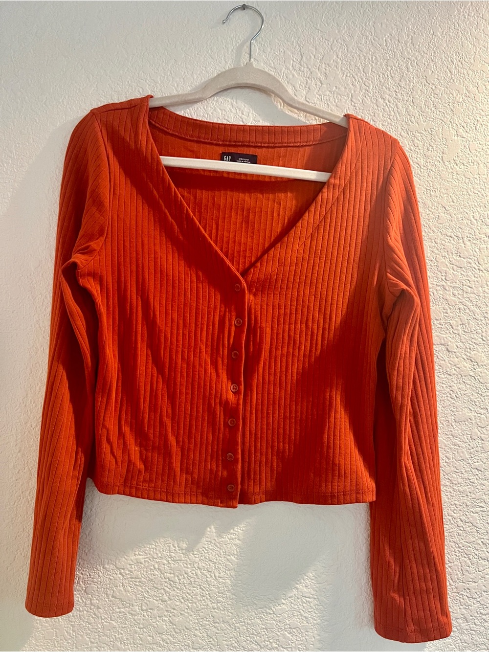 GAP Orange Rust Ribbed Button Front Long Sleeve Top Medium